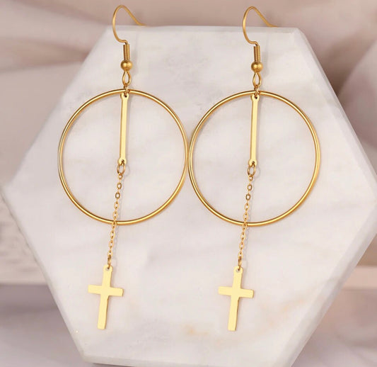 Boucles d'oreilles avec croix Or