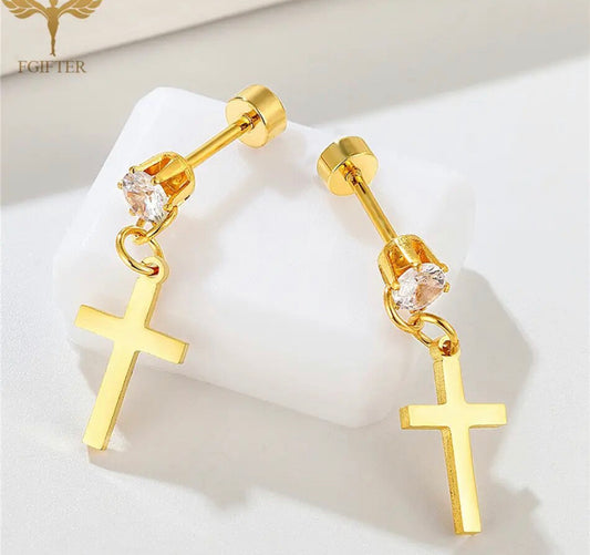 Boucles d'Oreilles Pointe croix et strass