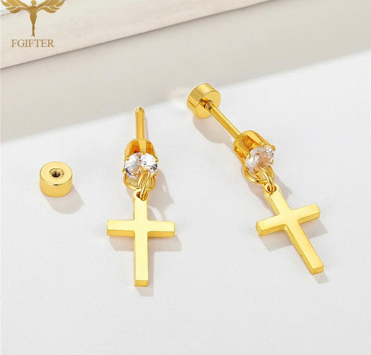 Boucles d'Oreilles Pointe croix et strass