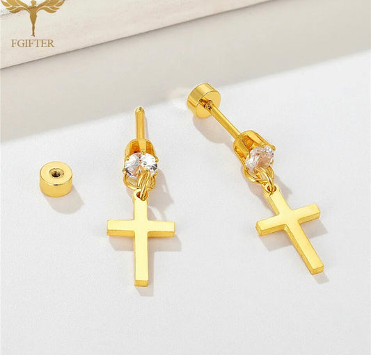 Boucles d'Oreilles Pointe croix et strass