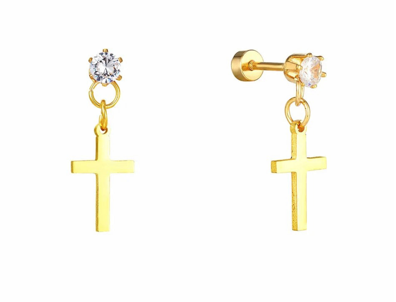 Boucles d'Oreilles Pointe croix et strass