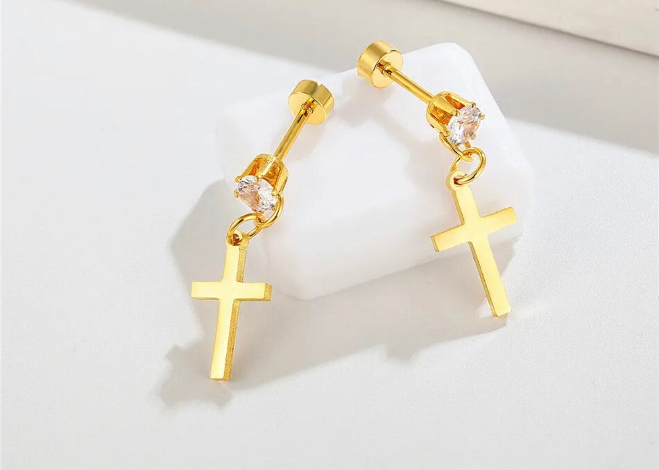 Boucles d'Oreilles Pointe croix et strass