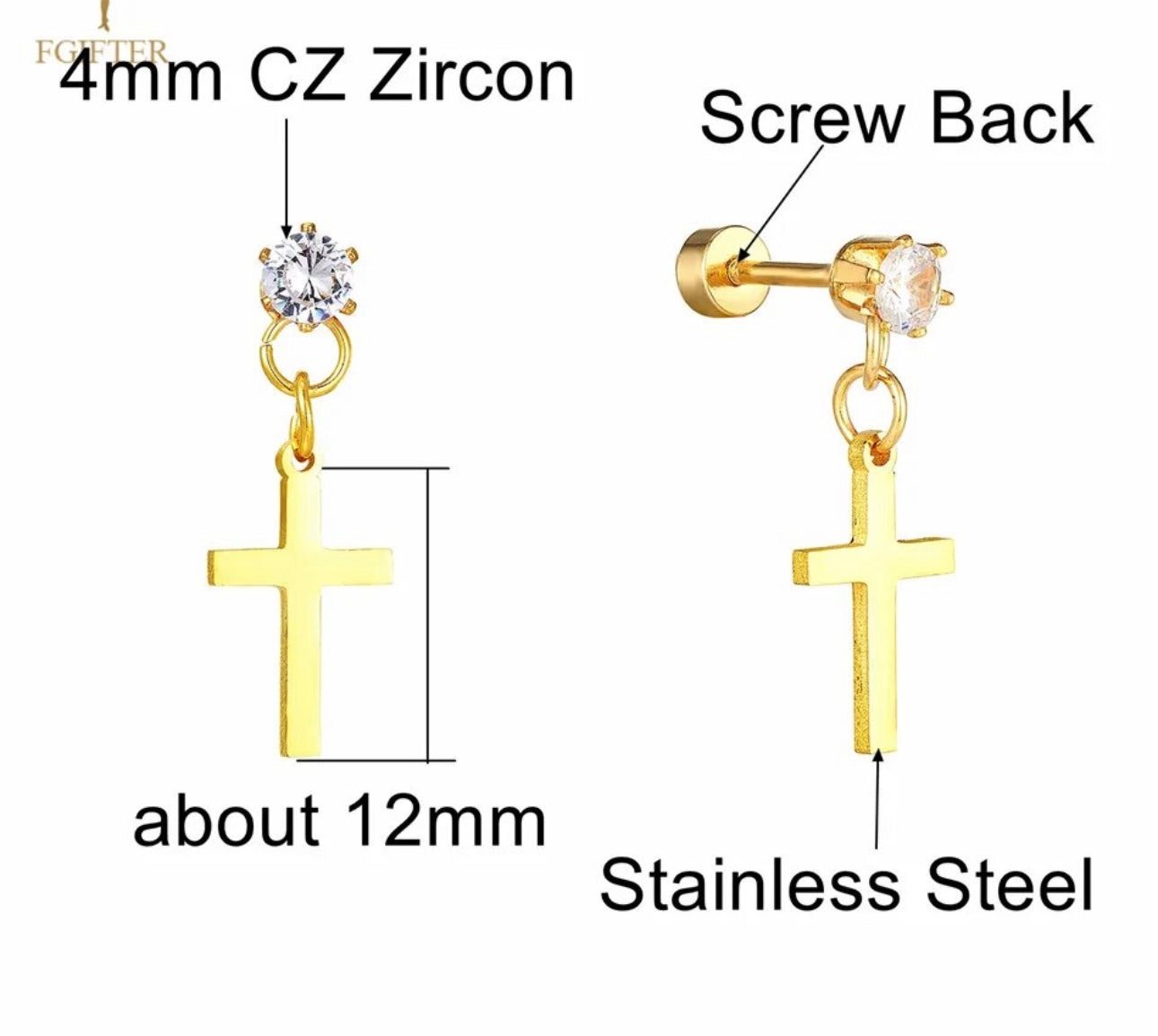 Boucles d'Oreilles Pointe croix et strass