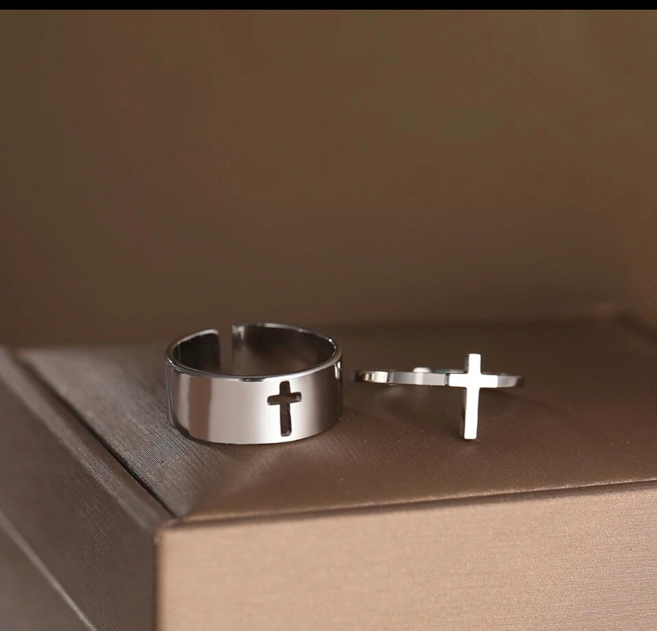 Bague croix chrétienne ajustable or & argent
